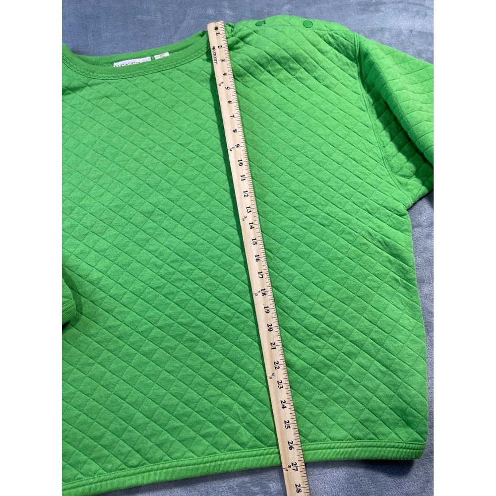 Venezia Womens Vintage Quilted Pullover Sweatshirt 26/28 Green Snap Shoulder - Picture 3 of 8